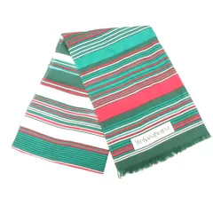 イヴサンローラン YVES SAINT LAURENT 美品 シルク100% ストール マフラー フリンジ ボーダー 緑 グリーン ■IBO97のサムネイル