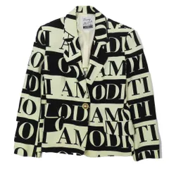 MOSCHINO モスキーノ 90s ヴィンテージ ロゴ 総柄 背抜き テーラードジャケット 金ボタン 1B ノーベント ベージュ ブラック レディース 古着 中古 USEDのサムネイル