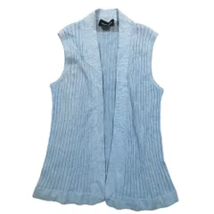 美品 GIORGIO ARMANI ジョルジオアルマーニ コットン カシミヤ混 ノースリーブ ボタンレス ニット カーディガン ベスト 38 ブルー レディース 古着 中古 USEDのサムネイル