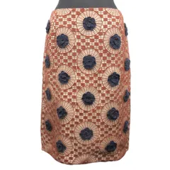 美品 Tory Burch トリーバーチ Thomad クロシェペンシル スカート ボトムス ひざ丈 フラワー ランウェイ着用 サイズ6 茶 紺 ベージュ レディース 古着 中古 USEDのサムネイル