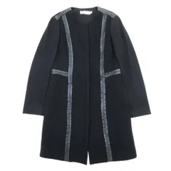 良品 Tory Burch トリーバーチ ループヤーン メルトン ノーカラーコート レザートリム ブークレ生地 アウター 2 黒 ブラック レディース 古着 中古 USEDのサムネイル