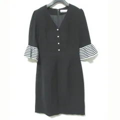 美品 BORDERS at BALCONY ボーダーズアットバルコニー DRESS NOIR Vネック 7分袖 ワンピース BDE1811-3E-02 サイズ36 ブラック レディース 古着 中古 USEDのサムネイル