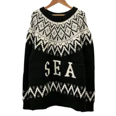 美品 WIND AND SEA ウィンダンシー ノルディック ニットセーター L ブラック ホワイト メンズ 古着 中古 USEDのサムネイル