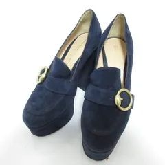Gianvito Rossi ジャンヴィトロッシ スエードレザー チャンキーヒール ローファーパンプス サイズ35.5 約22.5cm ネイビー レディース 古着 中古 USEDのサムネイル