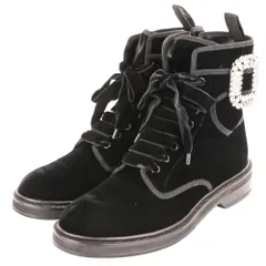 美品 Roger Vivier ロジェヴィヴィエ VIV RANGERS STRASS B FABR BOOTIE レースアップ ショート ベルベットブーツ 39 約26cm ブラック レディース 古着 中古 USEDのサムネイル