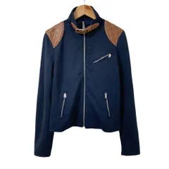 良品 LAUREN RALPH LAUREN ローレンラルフローレン フェイクレザートリム ポンチ モトジャケット サイズ00 150/76A ネイビー レディース 古着 中古 USEDのサムネイル