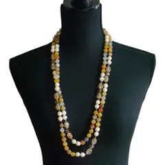 美品 Kong qi コンチィ ミックスビーズ カラーストーン ロングネックレス アクセサリー ベージュ レディース 古着 中古 USEDのサムネイル