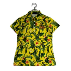 中古 レディース キスオンザグリーン KISS ON THE GREEN 半袖ポロシャツ 2(M) 黄系 イエロー ボタニカル柄のサムネイル