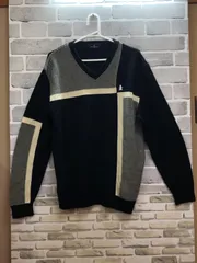 【B3-67】◇ Munsingwear タグ表記サイズLL  長袖ニット　ブラック・オフホワイトのサムネイル