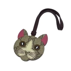 GUCCI グッチ GGスプリーム キャットシェイプ PVC×レザー 猫 キーホルダー バッグチャーム ブラウン系のサムネイル