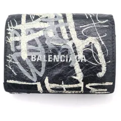 BALENCIAGA (バレンシアガ) Cash ミニウォレット 三つ折り 財布 グラフィティ レザー ブラック 594312のサムネイル