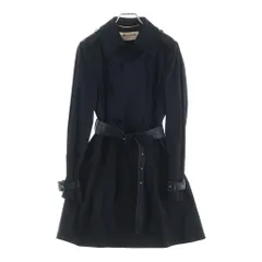 SAINT LAURENT PARIS (サンローランパリ) ベルト付き ポリエステル コットン レザー トレンチコート ロングコート #F36 ブラックのサムネイル