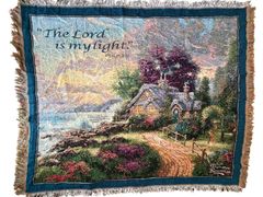 90sトーマスキンケード ゴブラン織り 大判ラグ タペストリー 聖書　光の画家 ②Thomas Kinkade トーマス・キンケード「The Lord Is My Light
