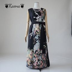 着物リメイク ワンピース 黒留袖 草花文 金彩 作家物 ドレス - メルカリ