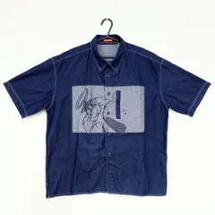 シルベスター&トゥイーティー メンズ XLサイズ 半袖シャツ 夏服 ネイビー系 チャック付きポケット ボタンダウン デニム生地 グリーンクラブ LLサイズ GREENCLUBS SYLVESTER and TWEETY AOM7-12Eのサムネイル