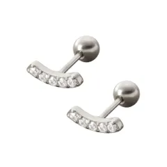 【A：シルバー×ピアス】[Cream dot. クリームドット公式] ピアス レディース   金属アレルギー対応 つけっぱなし ステンレス ネジロック式 ボールキャッチ 落ちない ビジュー ライン 2タイプ カーブバー スマイル  のサムネイル