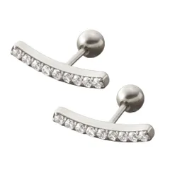【B：シルバー×ピアス】[Cream dot. クリームドット公式] ピアス レディース   金属アレルギー対応 つけっぱなし ステンレス ネジロック式 ボールキャッチ 落ちない ビジュー ライン 2タイプ カーブバー スマイル  のサムネイル