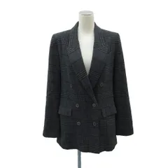 ザラウーマン ZARA WOMAN テーラードジャケット S グレー チェック柄 ダブルブレスト 総裏地 ミドル丈 /YS21 ■ECA006のサムネイル
