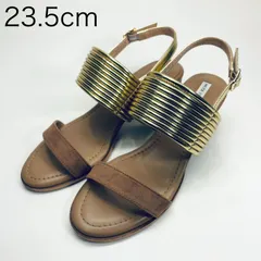 【新品 訳あり】モードエジャコモ　チャンキーヒールコンビデザインサンダル　23.5㎝　金コンビのサムネイル