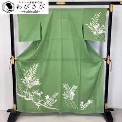 夏着物 付下げ 絽 花模様 鮮緑色 K-5984のサムネイル