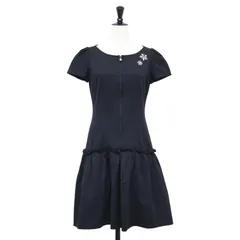 Rene ルネ ワンピース ネイビー 紺 サイズ:34(XS) | ビジュー付き 半袖 ミニ ワンピース | ラウンドネック パフスリーブ フロントジップ ジャージー素材 | 日本製 | トップス ドレス【レディース】【中古】のサムネイル