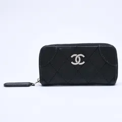 CHANEL シャネル レザー 財布 カードケース ココマーク ワイルドステッチ キャビアスキン 10番台 ブラック シルバー金具 美品 中古 4a005094のサムネイル