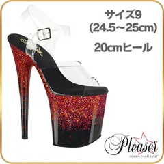24.5 25 cm 20cm ヒール 厚底 キャバ サンダル Pleaser プリーザー ハイヒール ピンヒール ポールダンス アンクル ストラップ アンクルストラップ ホログラム クリア 黒 ブラック 赤 グリッター FLAM808SS/C/B-PGのサムネイル