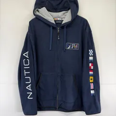 古着 ノーティカ NAUTICA フリース ジャケット ロゴ 袖ロゴ 刺繍 パーカー フルジップ 2XL  ネイビー メンズのサムネイル