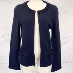 FOXEY フォクシー　リッツジャケット　ノーカラージャケット　カシミヤ100% フリル　チャーム　カシミア　ポリエステル　ナイロン　日本製　ネイビー　レディース　38サイズのサムネイル