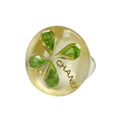 美品✨シャネル 指輪 リング 四葉 クローバー クリア カラーストーン