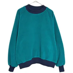 90年代 USA製 LANDS' END ランズエンド モックネック フリーススウェット エメラルドグリーン(メンズ L相当)中古 古着 Y5318のサムネイル