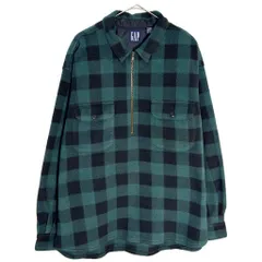 90年代 GAP ギャップ ハーフジップ フリースシャツジャケット オールドギャップ チェック グリーン(メンズ M)中古 古着 Y5319のサムネイル