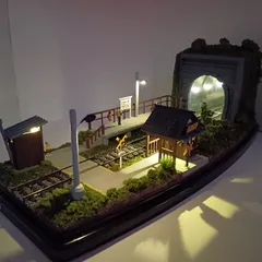 鉄道模型　HOゲージ　ジオラマ　駅　車両展示台(トンネルに隣接する昭和の駅2)のサムネイル