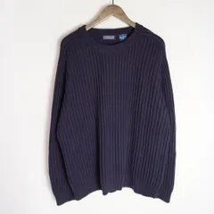 希少 90s LANDS'END ランズエンド cotton knit sweater コットン ニット セーター プルオーバー サイズL ネイビー紺 4113Q★2のサムネイル