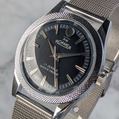 稼働品 ROAMER ローマー 手巻き ヴィンテージ ワインレッド文字盤 バー