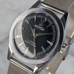 稼働品 ROAMER ローマー 手巻き ヴィンテージ ブラック文字盤 バーインデックス シルバー ステンレススチールベルト 3針 稼働品 ROAMER ローマー 手巻き ヴィンテージ ブラック文字盤 バー