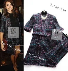 シャネル コート セットアップ CHANEL パープル ブラック マルチカラー ジャケット スカート 130万 カール・ラガーフェルド 超美品 34 36のサムネイル
