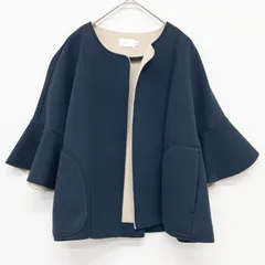 yori ヨリ ノーカラージャケット 七分袖 袖フレア ペプラム レーヨン コットン ネイビー 日本製 レディース F b02238のサムネイル