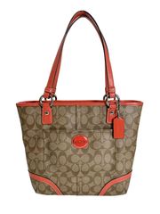 COACH コーチ シグネチャー柄 トートバッグ 鞄 F18917 ベージュ オレンジのサムネイル