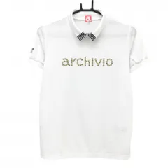 【超美品】アルチビオ 襟付き半袖シャツ 白 ネック一部ストライプ ゴールドロゴ レディース 40(L) ゴルフウェア archivioのサムネイル