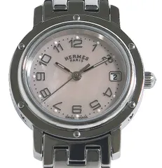 箱保付 美品 HERMES エルメス クリッパー ナクレ CL4.210 ピンクシェル文字盤 クオーツ レディースのサムネイル