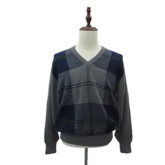 ダックス DAKS ニット セーター ウール L グレー 紺 ネイビー Vネック チェック柄 長袖 /MA5 ■GY74のサムネイル