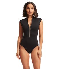 Seafolly Women's Swimsuit Set, Seafolly Collective Zip Front One-Piece, Black