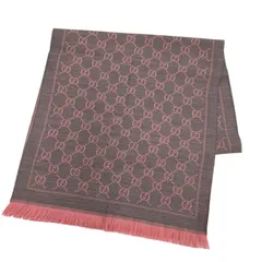 極美品☆GUCCI グッチ 133483 ウール100％ GG柄 フリンジ 大判ショール マフラー グレー ピンク 48×180cm 伊製 正規品 定価73700円 箱付のサムネイル
