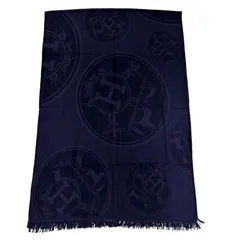 未使用品☆HERMES エルメス 2025年製 ニューリブリス カシミヤ シルク フリンジ 大判 ショール ストール ネイビー フランス製 レディースのサムネイル