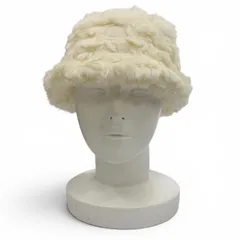 未使用品★MONCLER モンクレール H29543B00017 BUCKET ロゴワッペン付 フェイクファー ハット アイボリー S ブルガリア製 正規品のサムネイル
