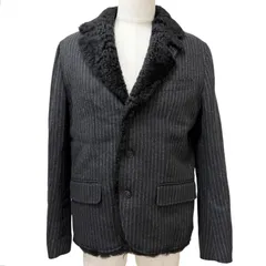 極美品□DOLCE&GABBANA ドルチェ＆ガッバーナ 黒タグ ストライプ柄 テーラードタイプ ムートンジャケット グレー 50 イタリア製 正規品のサムネイル