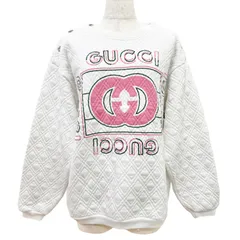 美品△GUCCI グッチ 23SS 717400 コットン100％ ロゴ キルティング スウェット トレーナー ホワイト ピンク S 伊製 正規品 レディースのサムネイル