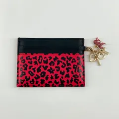 【8%OFFクーポン配布】Christian Dior（クリスチャンディオール） レオパードプリント チャーム付き カードケース レッド×ブラックのサムネイル