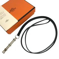 美品【エルメス】本物 HERMES シフレ ネックレス 笛 ホイッスル 犬笛 ドッグホイッスル レザー×金属素材 メンズ レディース フランス製 箱のサムネイル
